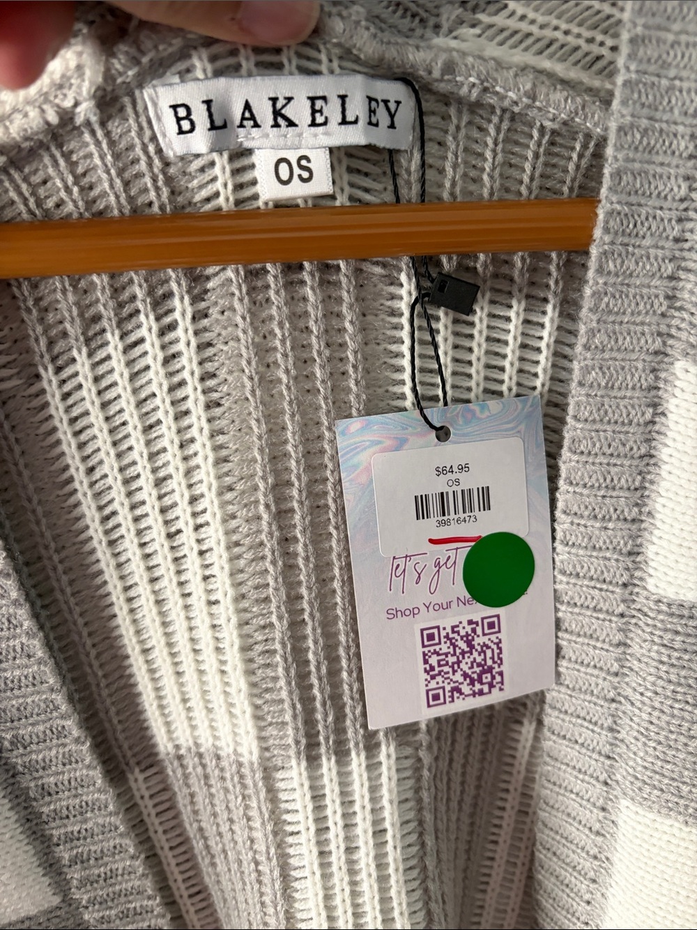 NWT Blakeley Gray & Cream Checker Knit Open-Front Cardigan - one size - Picture 2 of 7